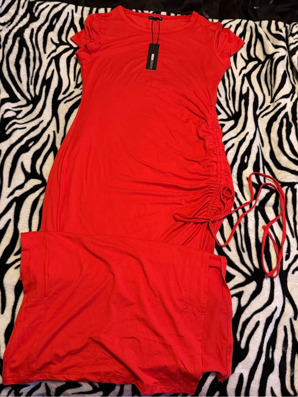 Fashion Nova Red Maxi Dress with Side Ruched Detail
